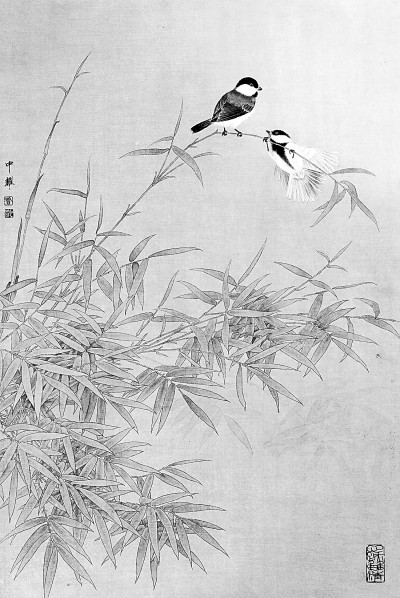 新梢弓动疑风来（中国画）